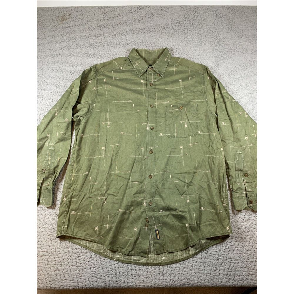 Woolrich‎ Shirt Mens Large Green Long Sleeve Button Down Fly Fishing Flannel